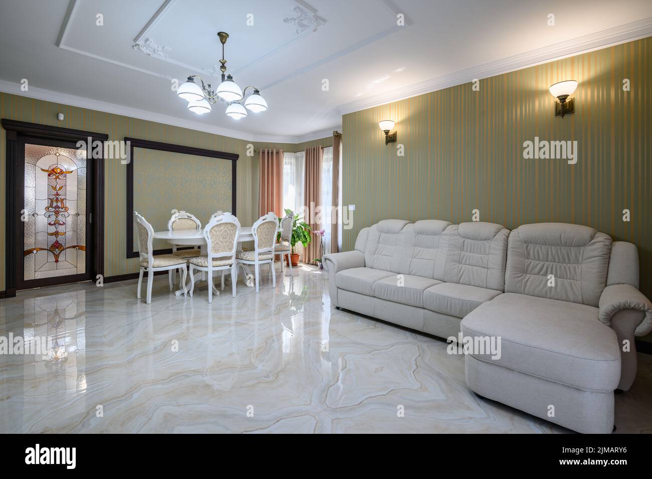 Classic living room interior design with marble floor Stock Photo - Alamy