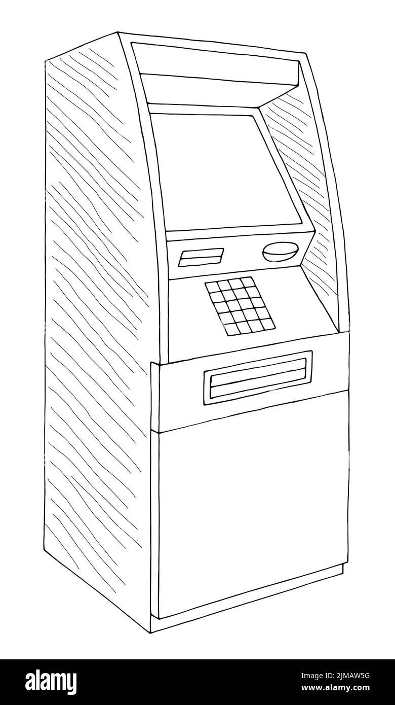 ATM cash dispenser graphic black white sketch isolated illustration vector Stock Vector