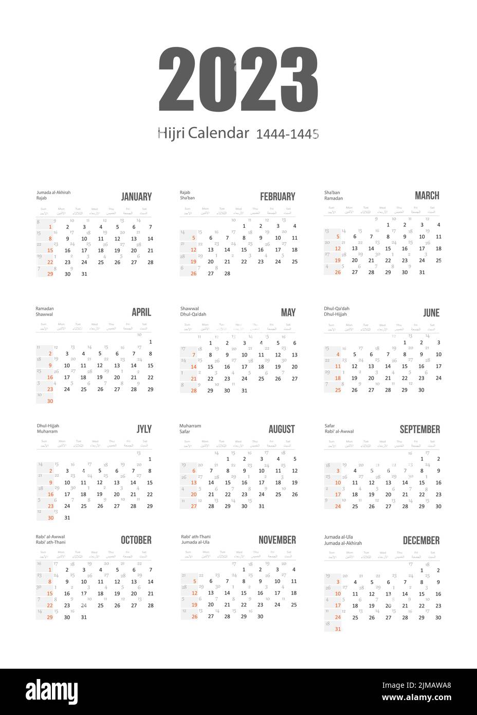 Premium Vector Hijri Islamic And Gregorian Calendar 2023 From 1444 To
