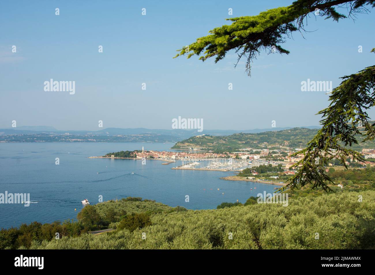 Panorama view on the historic town Izola with its marina on the Adriatic Sea. Slovenia, Europe. Stock Photo