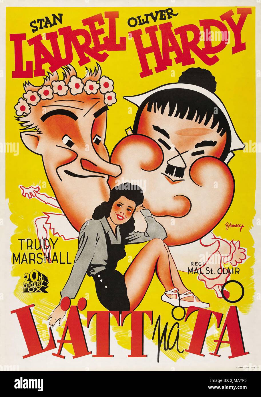 Helan och halvan. Stan Laurel, Oliver Hardy - Lätt på tå - The Dancing Masters (Twentieth Century Fox, 1945). Swedish film poster. Eric Rohman artwork. Stock Photo