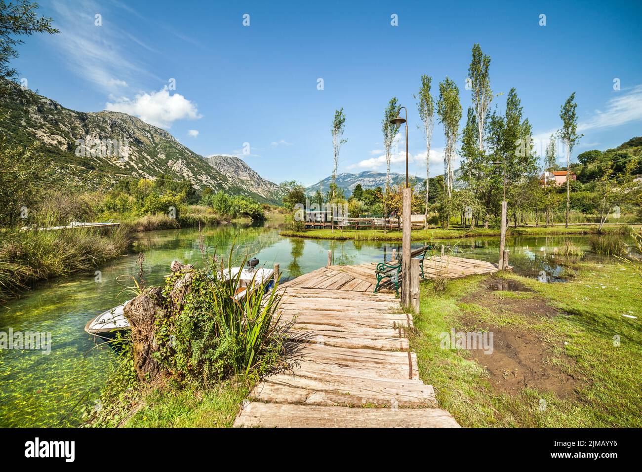 Beautiful park in the small town of Morin in Boka Kotorska Bay. Montenegro Stock Photo