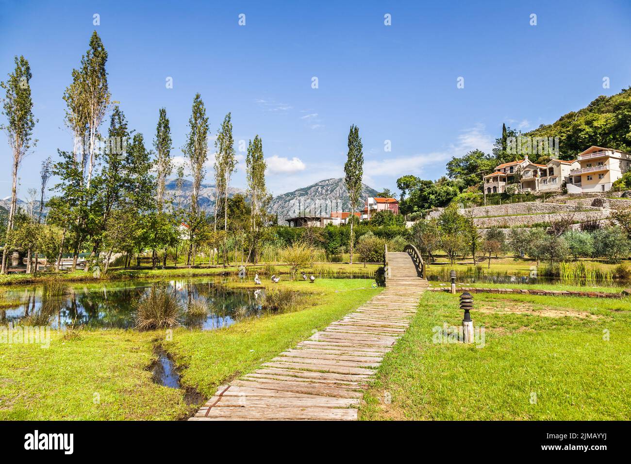 Beautiful park in the small town of Morin in Boka Kotorska Bay. Montenegro Stock Photo