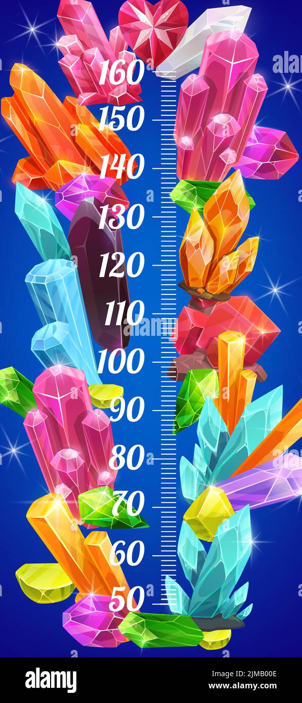 Kids height chart meter with precious stones, magic crystals and gems ...