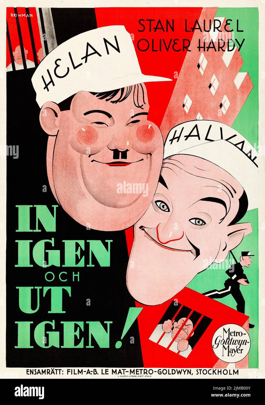 In igen och ut igen - Pardon Us (MGM, 1931). Swedish - Eric Rohman Artwork - Helan och halvan. Stan Laurel, Oliver Hardy Stock Photo