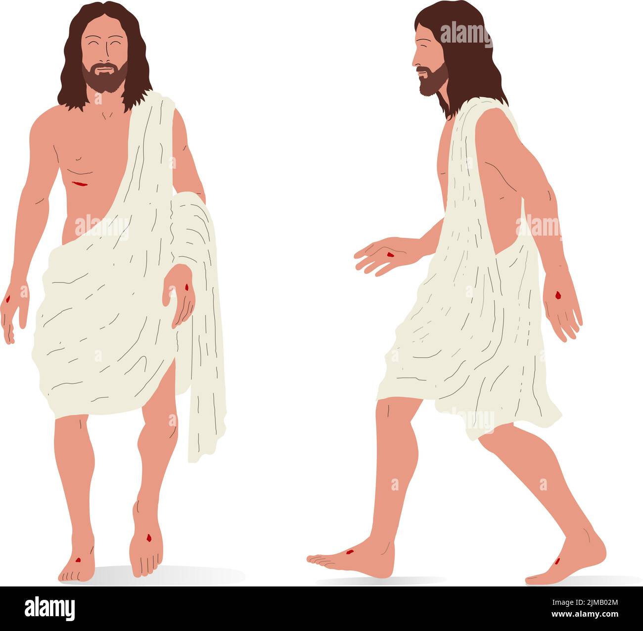 Risen Jesus standing, front and side view. Isometric vector illustration, isolated figure. Stock Vector