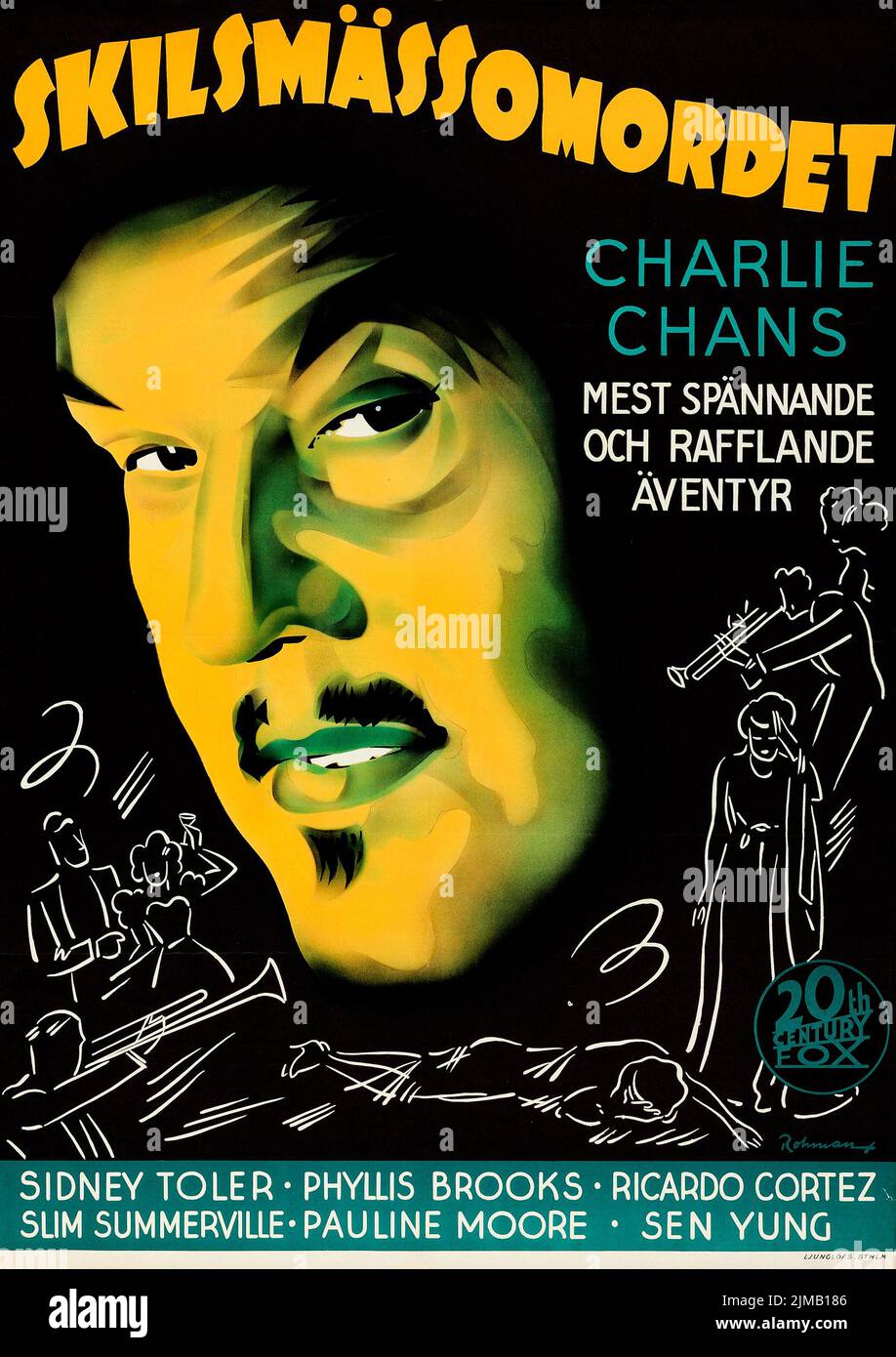 Skilsmässomordet - Charlie Chan in Reno (20th Century Fox, 1939). Swedish film poster - Eric Rohman artwork Stock Photo