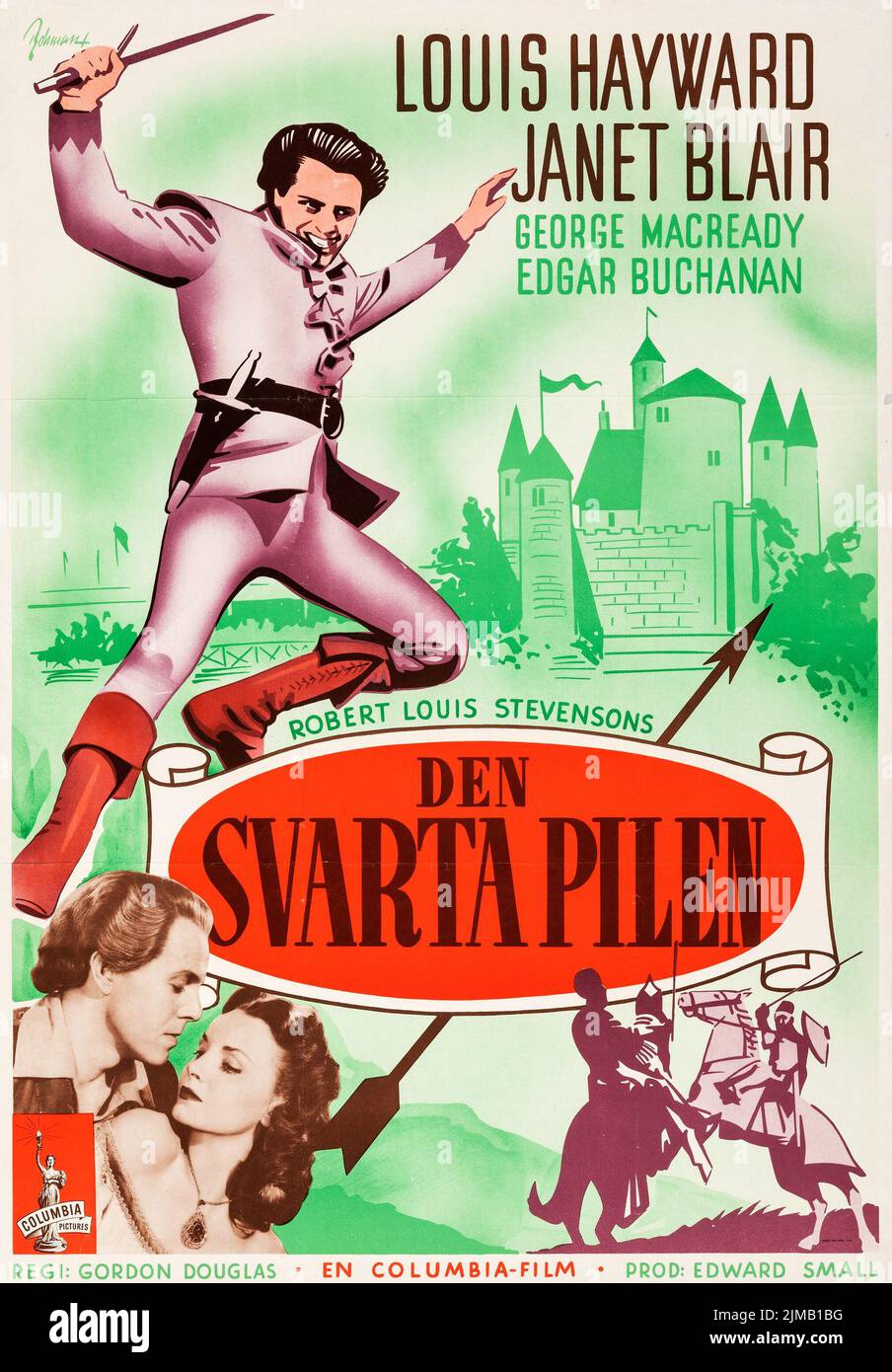 Den svarta pilen - The Black Arrow (Columbia, 1948). Swedish film poster. Eric Rohman Artwork. Louis Hayward, Janet Blair. Stock Photo