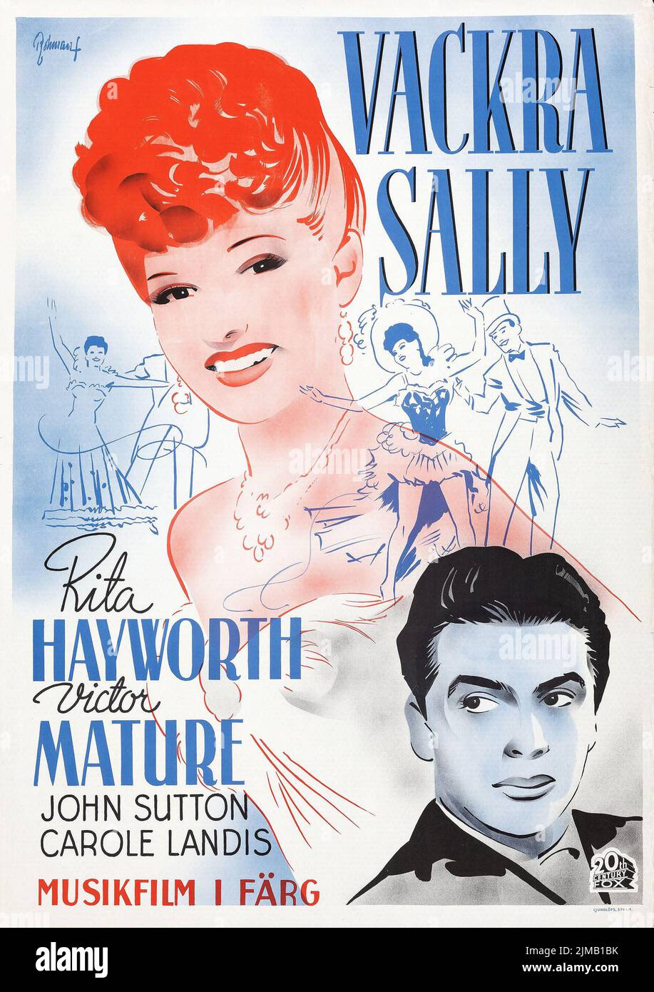 Vackra Sally - My Gal Sal (20th Century Fox, 1943). Swedish film poster. Rohman Artwork. Musical feat. Rita Hayworth, Victor Mature. Stock Photo