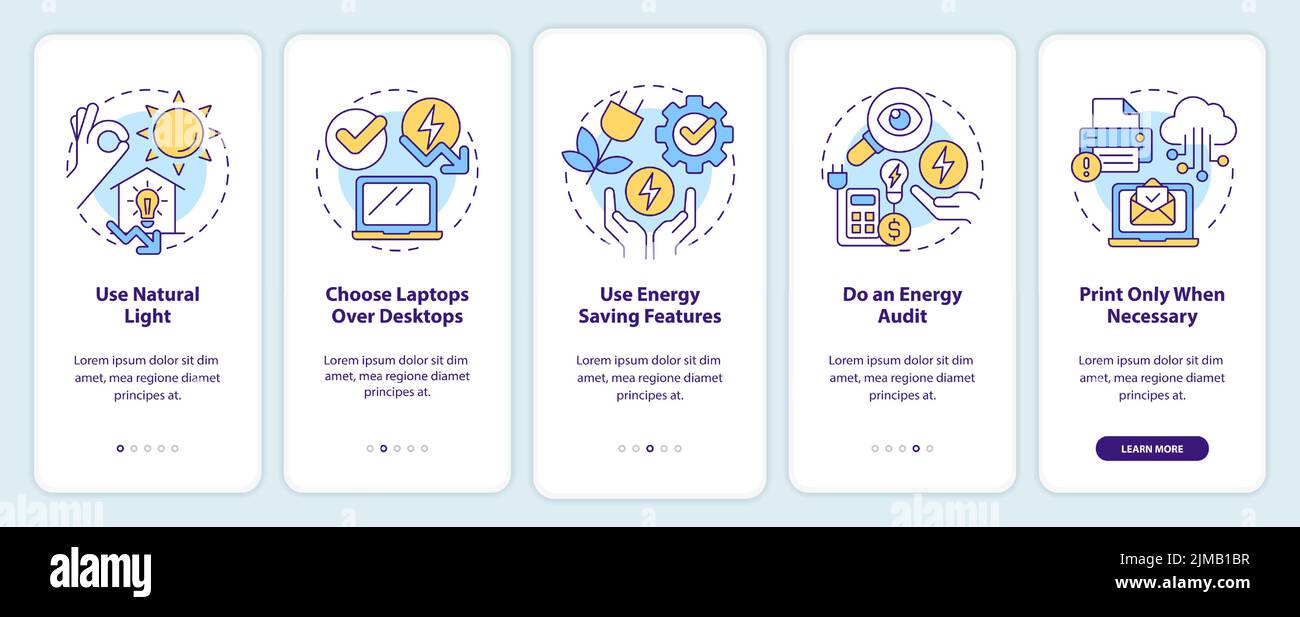Energy efficiency at work onboarding mobile app screen Stock Vector