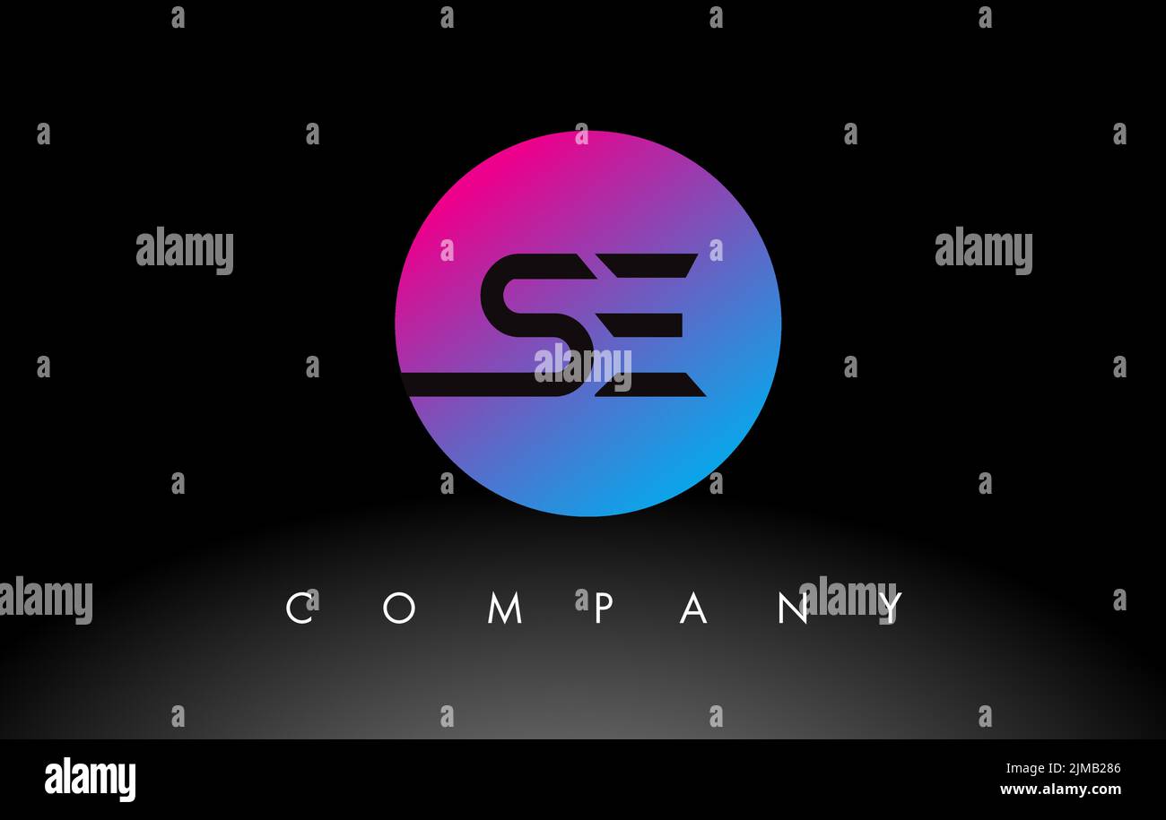 SE Letter Logo Design Icon with Purple Neon Blue Colors and Circular ...
