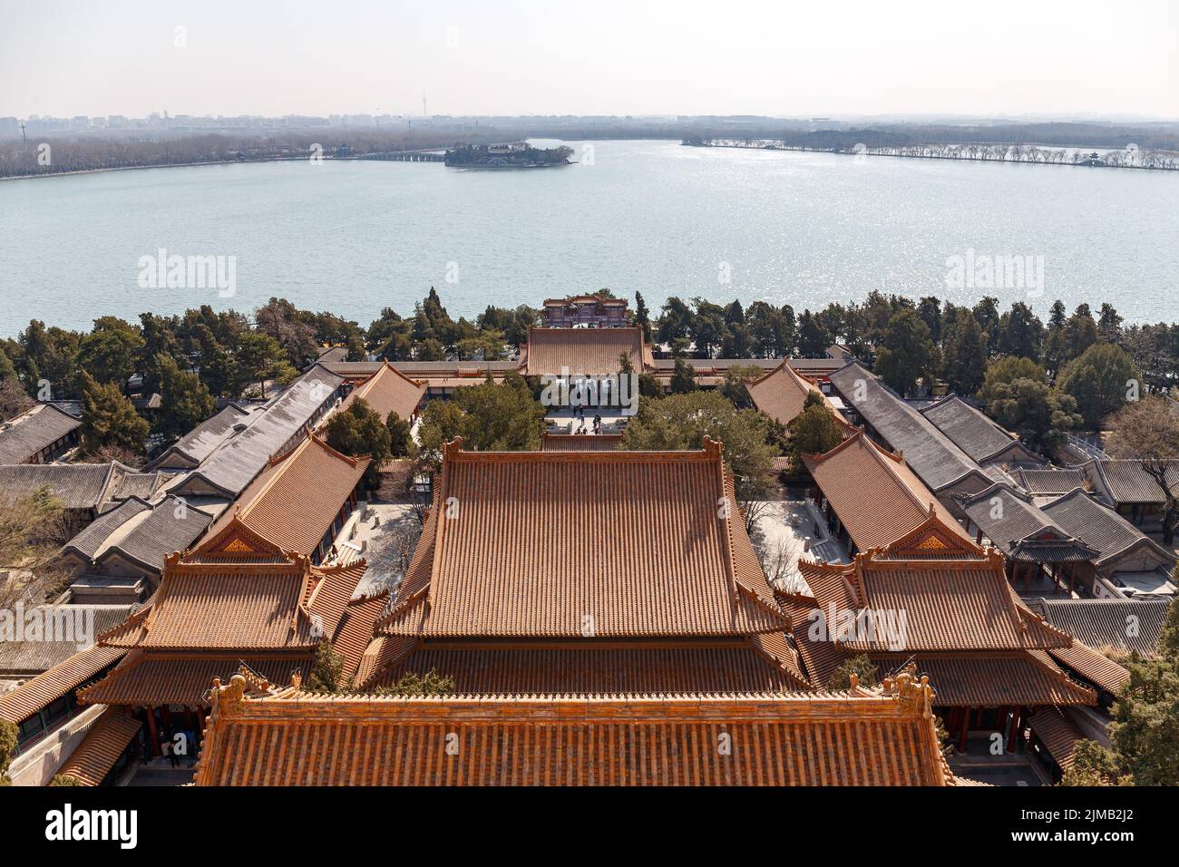 Monastery complex above the lake at the Summer Palace in Beijing, China on March 15, 2018. Stock Photo