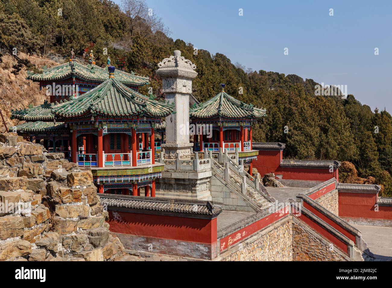 Hillside monastery complex at the Summer Palace in Beijing, China on March 15, 2018. Stock Photo