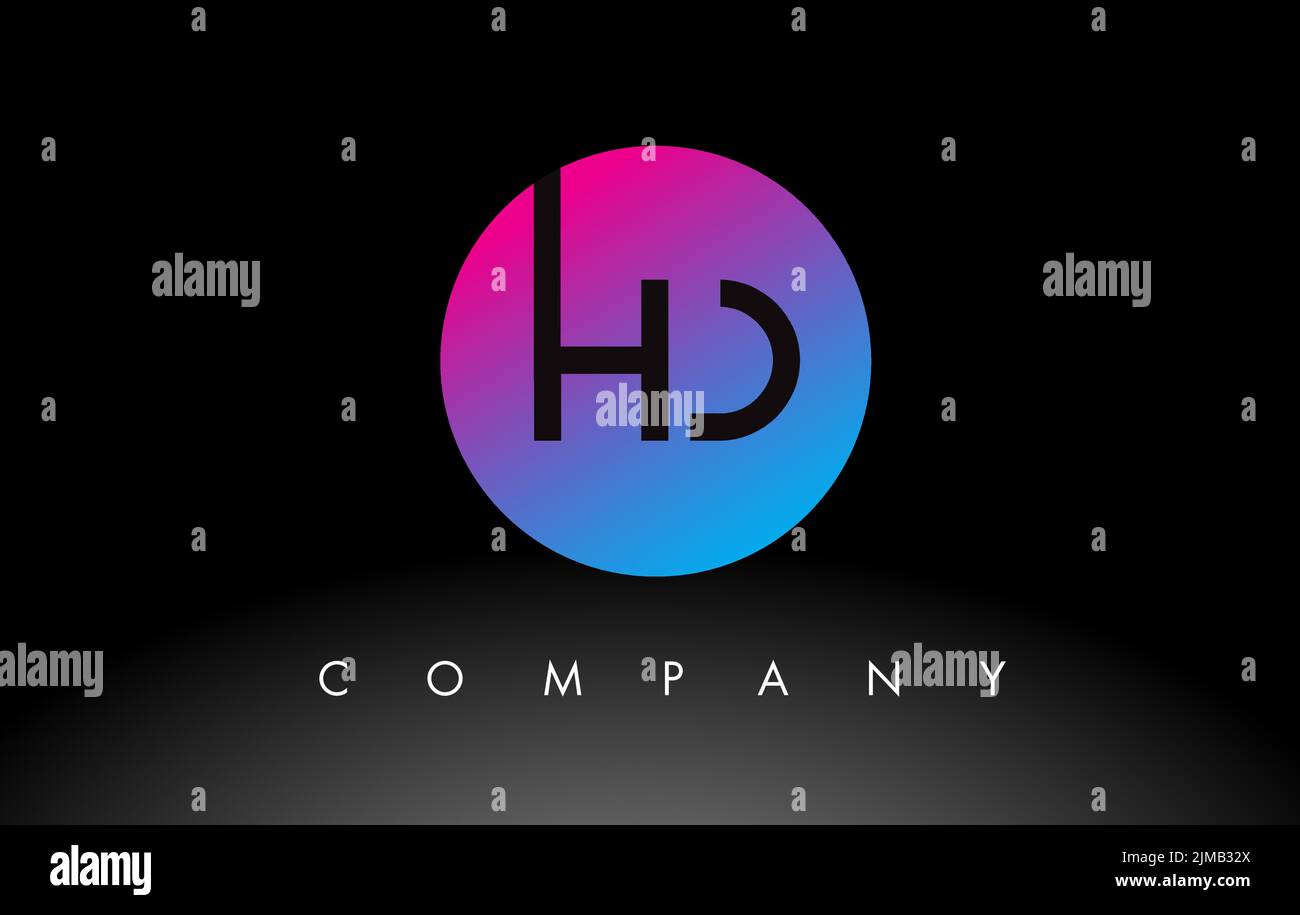 HD Letter Logo Design Icon with Purple Neon Blue Colors and Circular ...