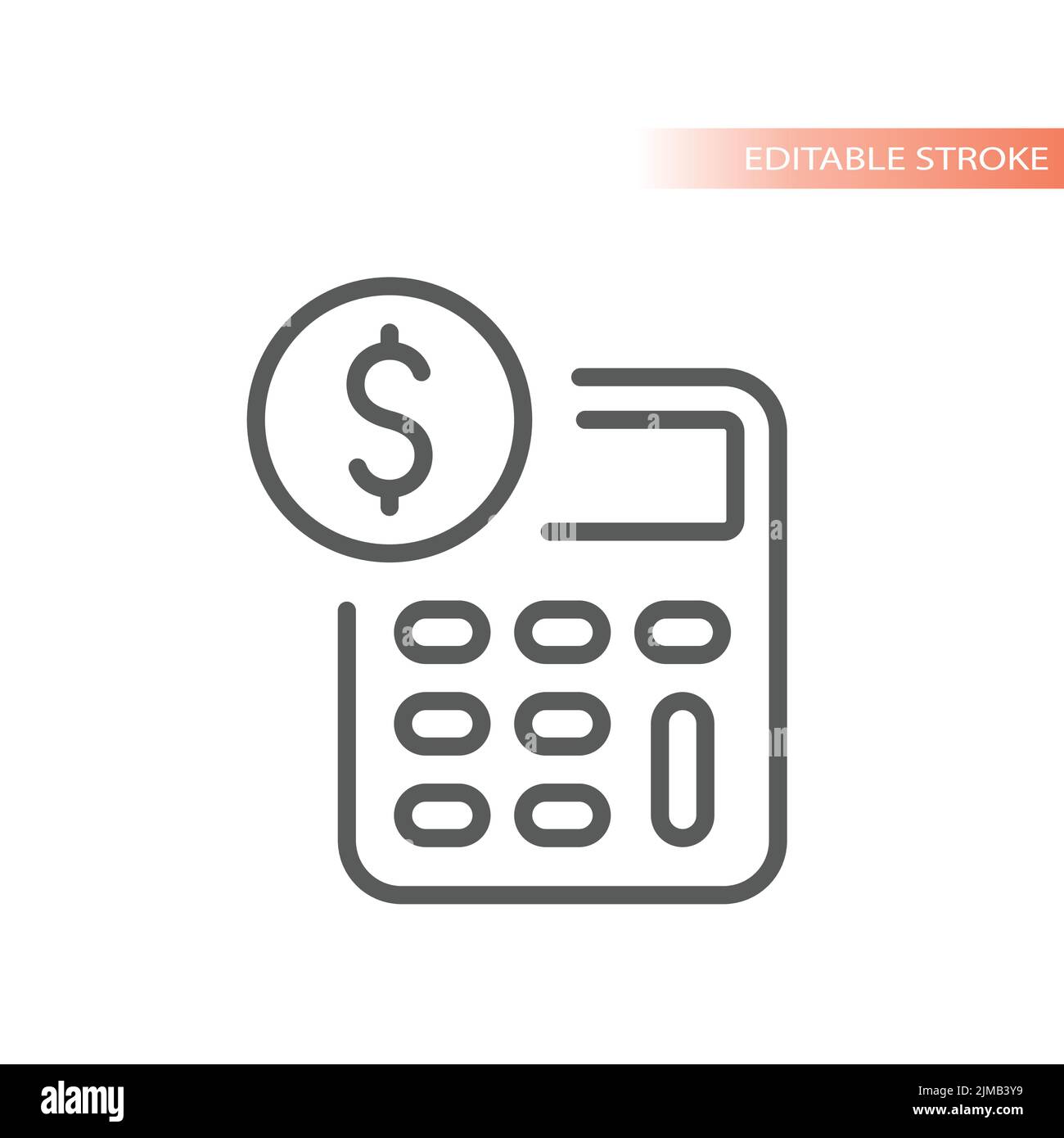 Dollar, money and calculator line vector icon. Budget, finance outlined symbol. Stock Vector