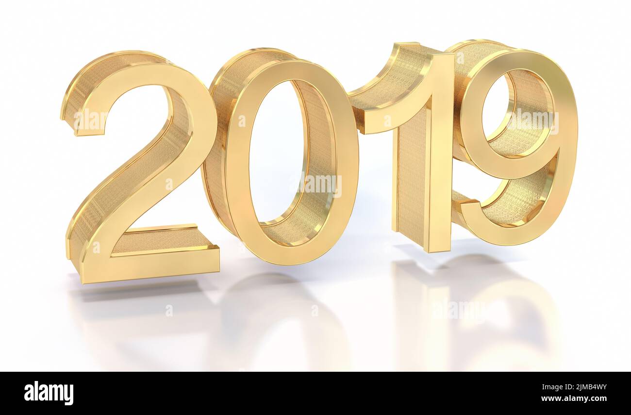 3D Gold Metal 2019 on White Stock Photo