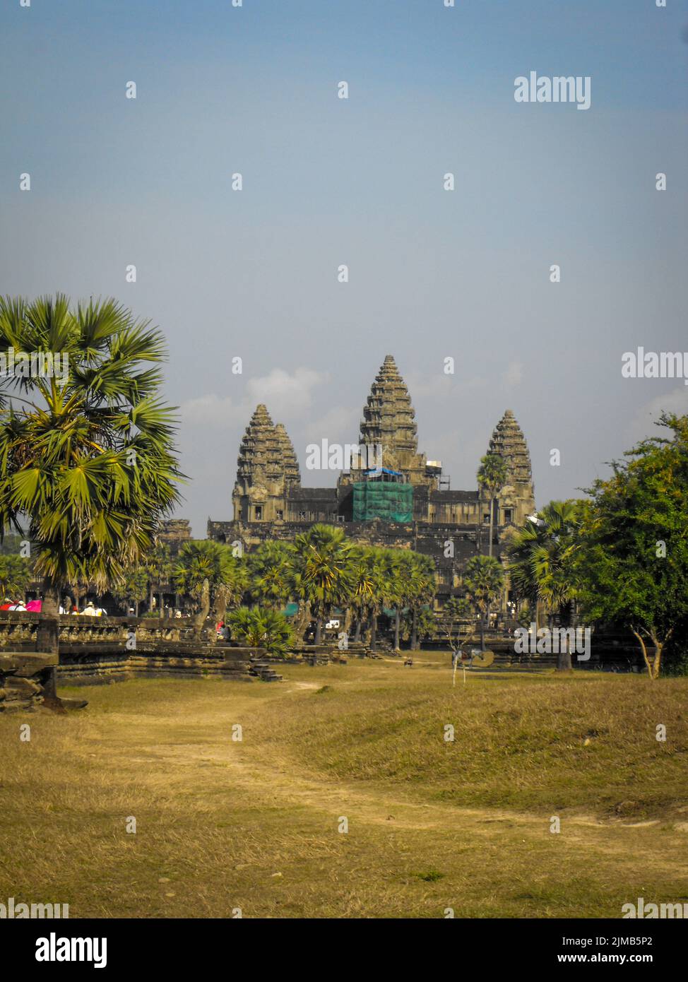 A vertical shot of a Angkor Wat Temple in Siam Reap, Cambodi Stock Photo