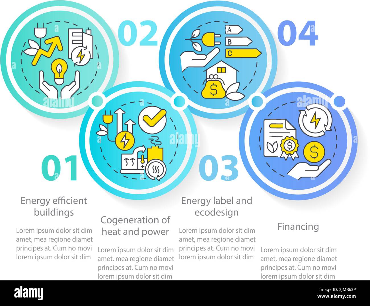 Energy efficiency and conservation blue circle infographic template ...
