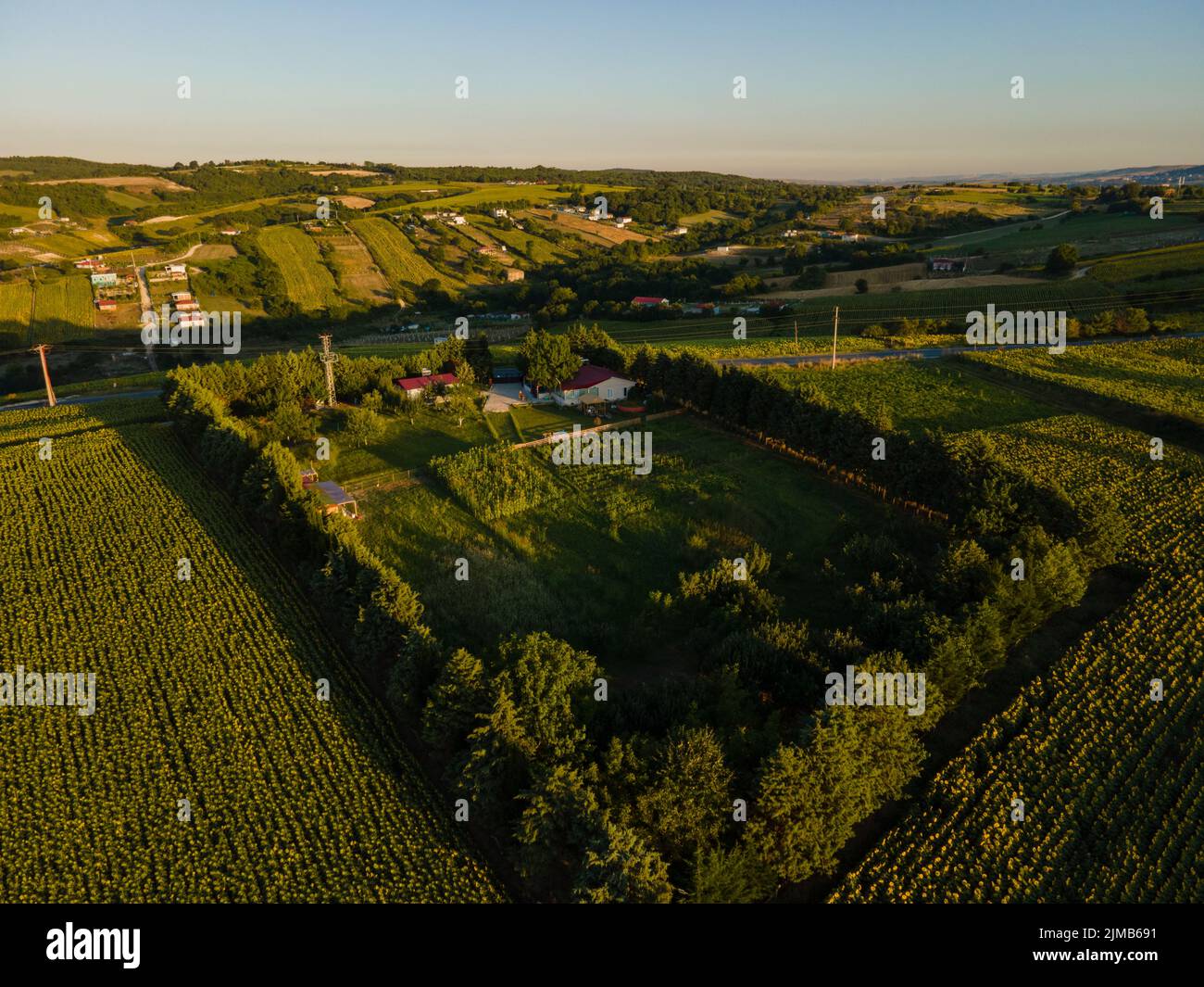 A village house in the green field at sunset Stock Photo - Alamy