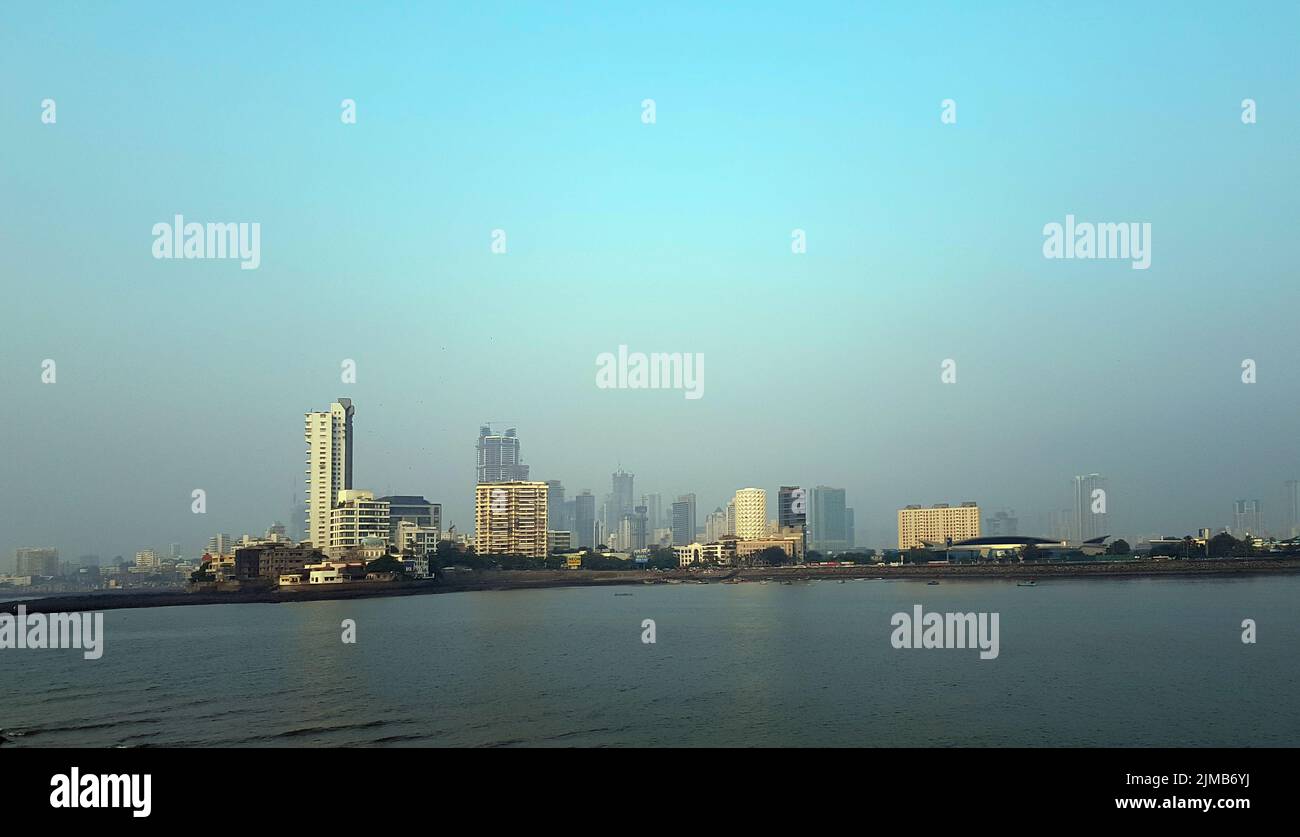 Mumbai skyline view from Marine Drive in Mumbai, India Stock Photo
