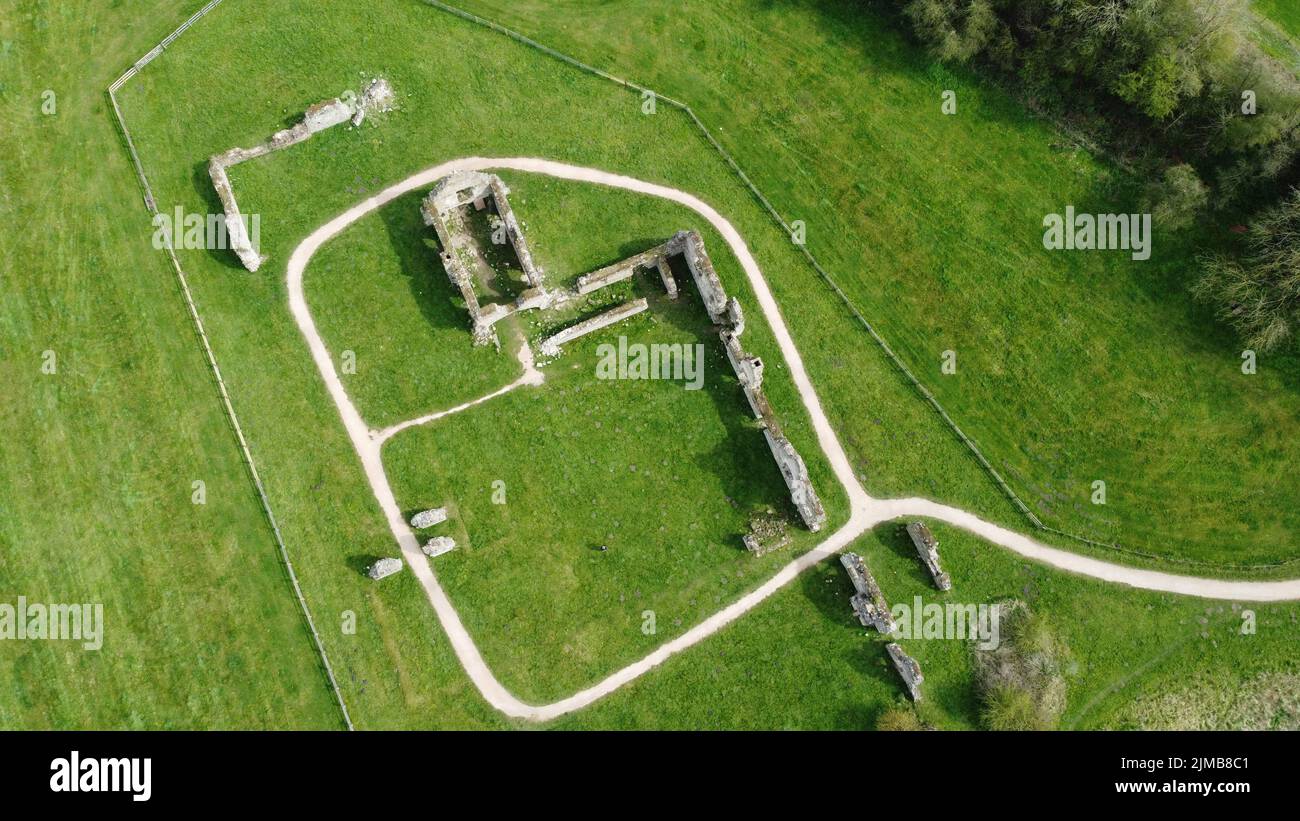 An aerial view of the ruins of Grace Dieu Priory Stock Photo Alamy
