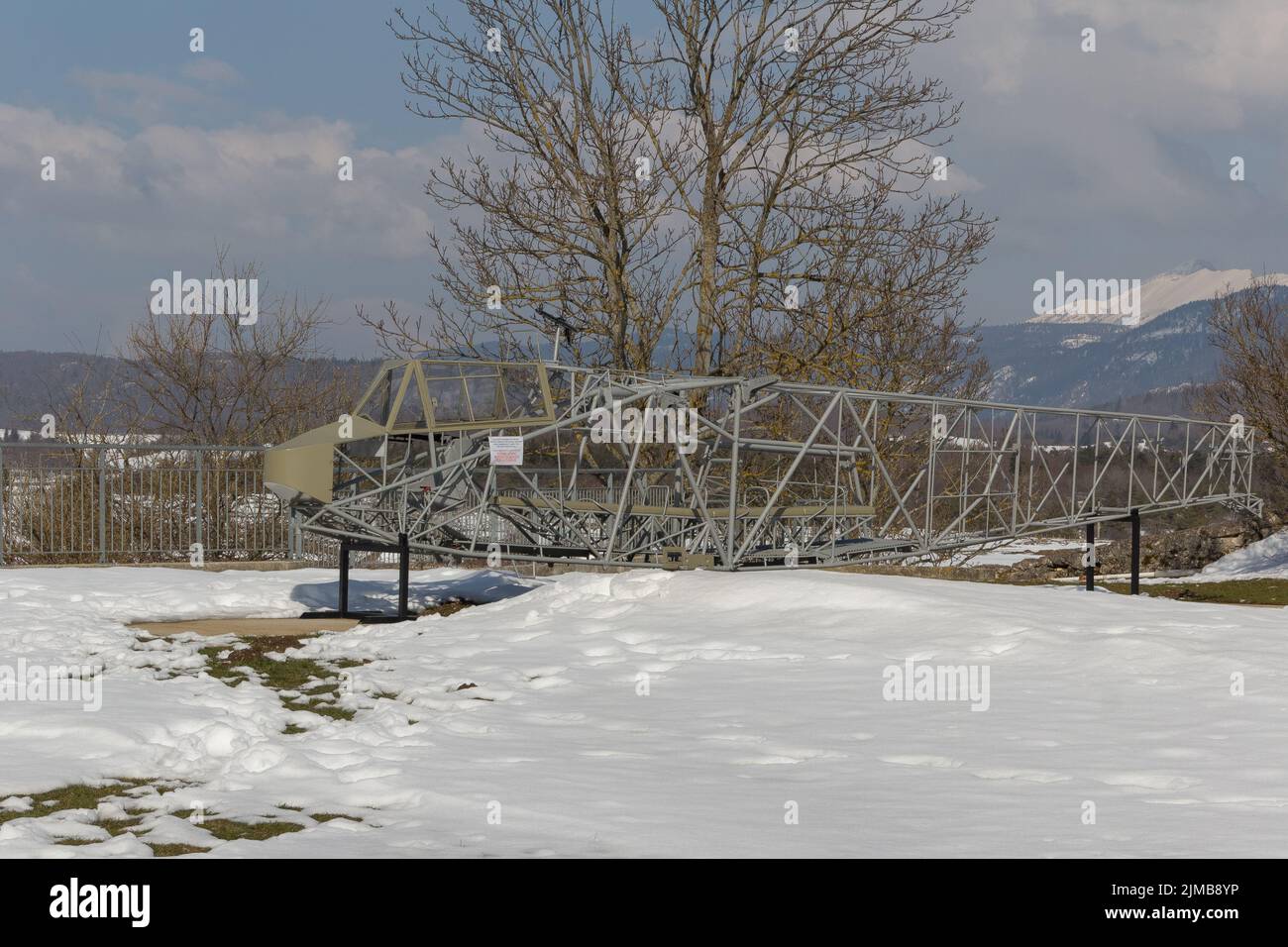 A small metal bridge in the Vassieux en Vercors commune in winter, France Stock Photo