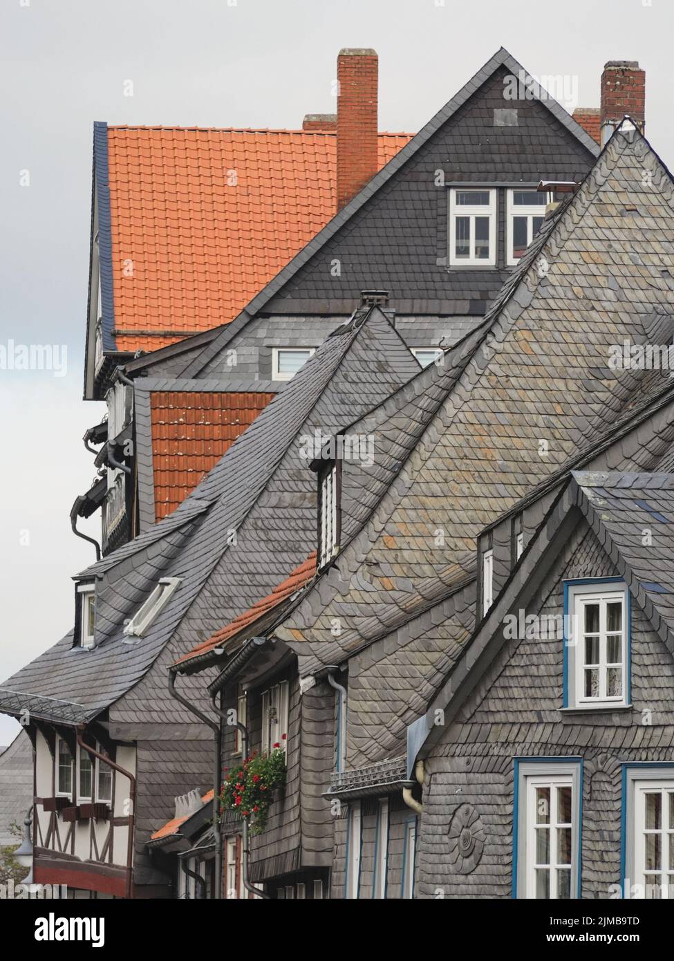Goslar - Old town houses, cledded with slate, Germany Stock Photo