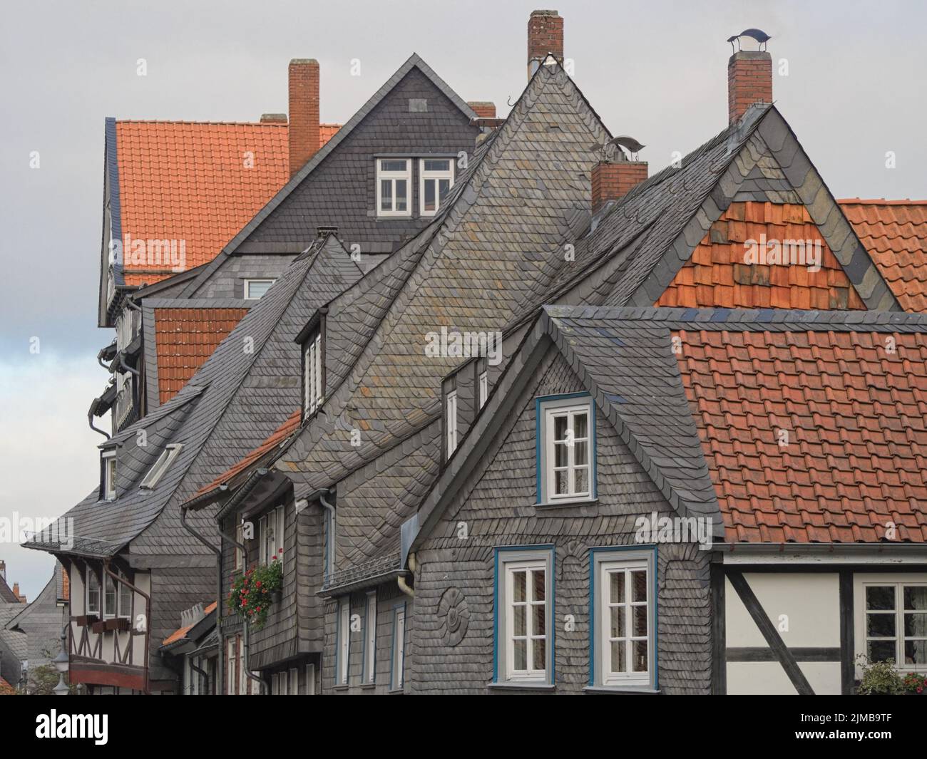 Goslar - Old town houses, cladded with slate, Germany Stock Photo