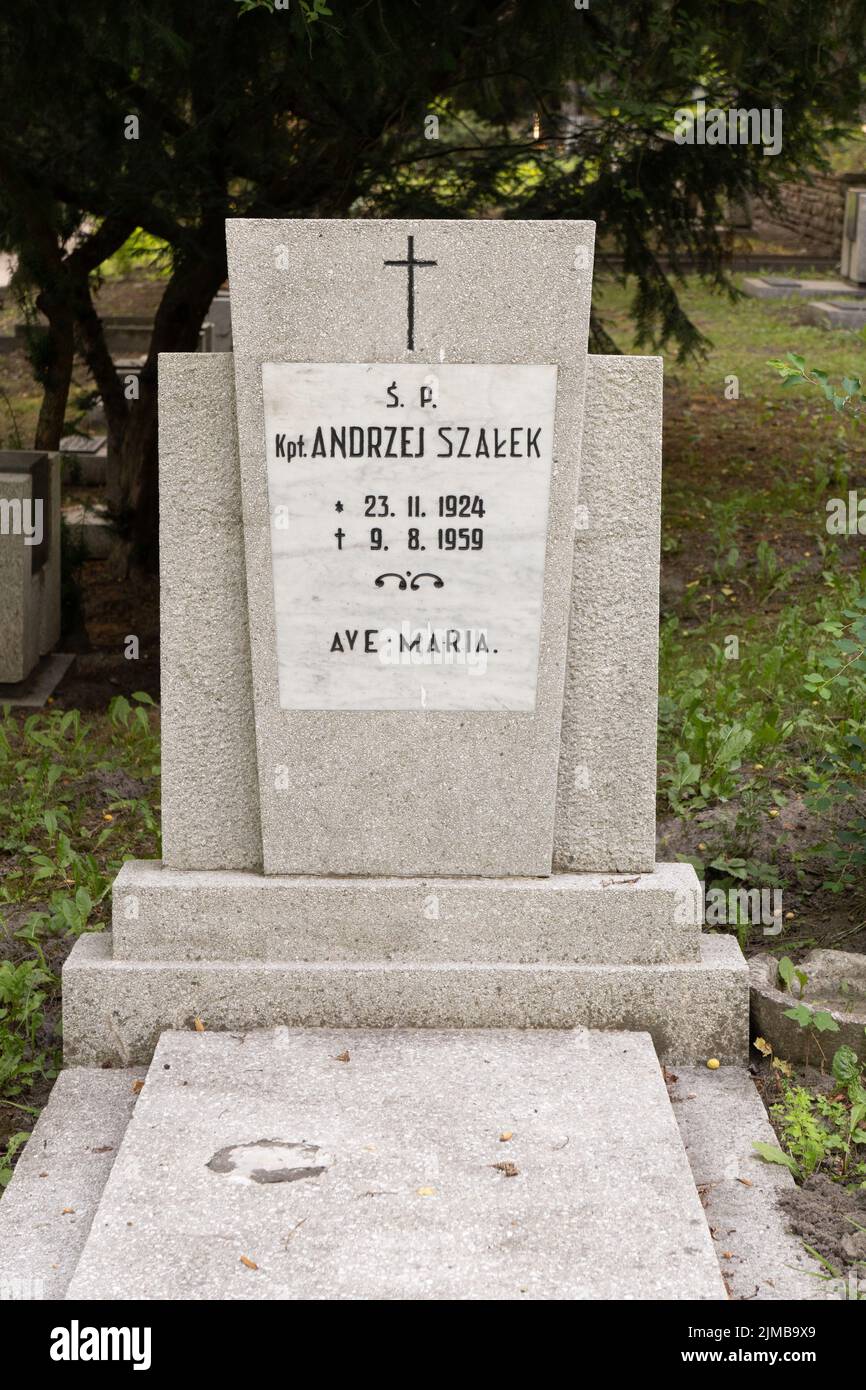 The grave of a fallen soldier in the Second World War graveyard in the Cytadela park Stock Photo