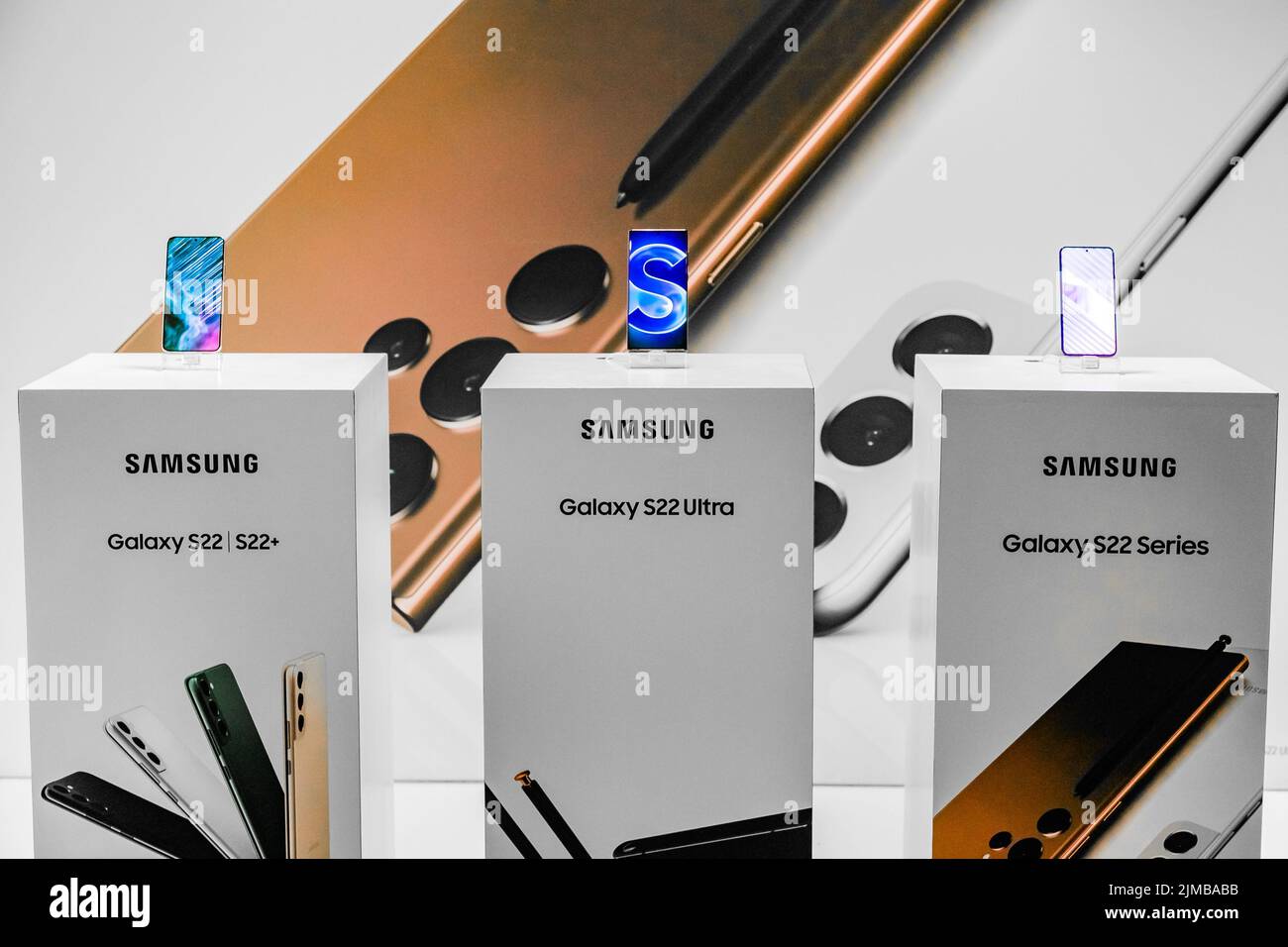 The Samsung smart phones on display in Cape Town, South Africa Stock