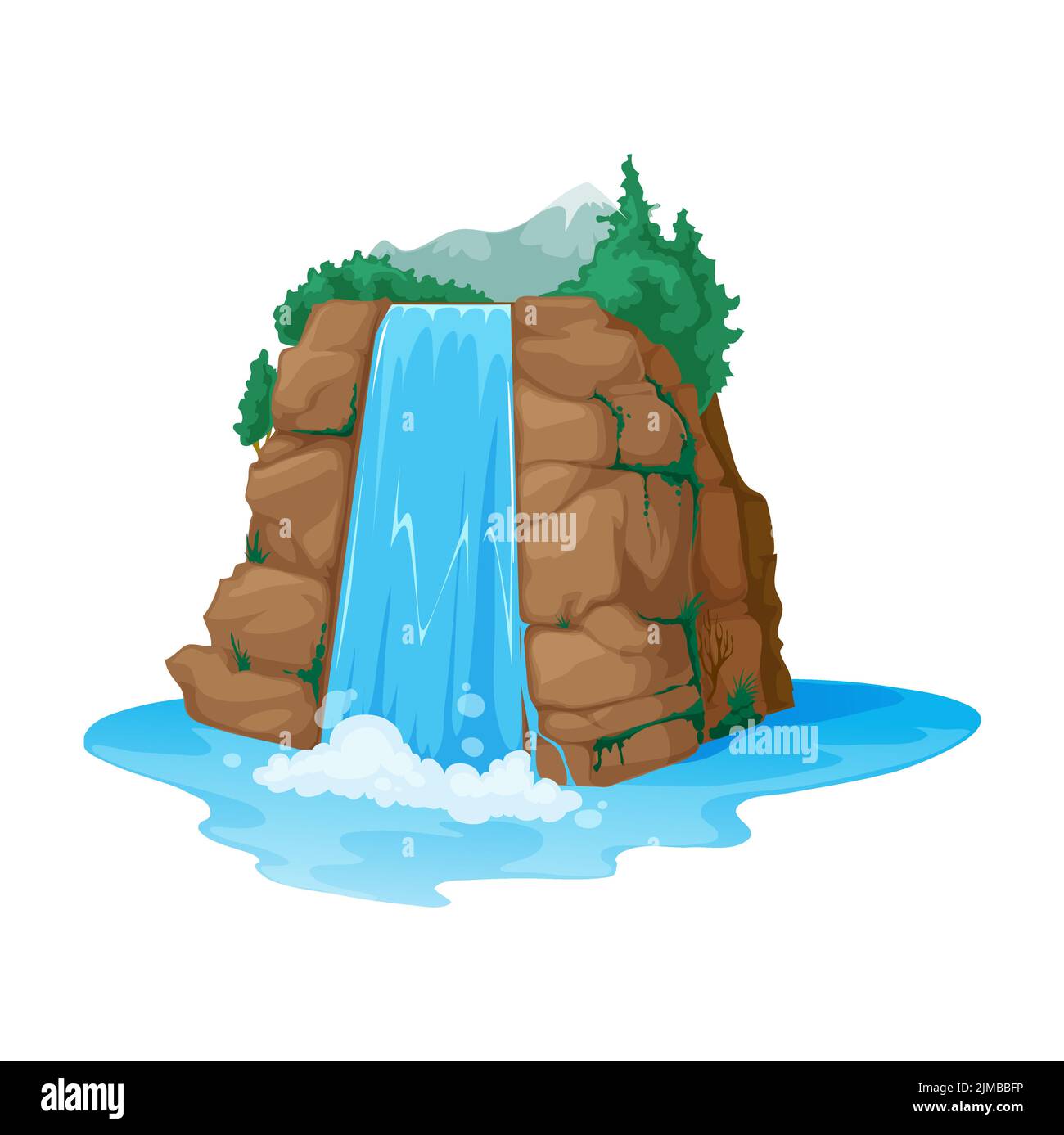 River Waterfall Falls From Cliff Isolated Water Cascade Streams Vector Cartoon Landscape With 