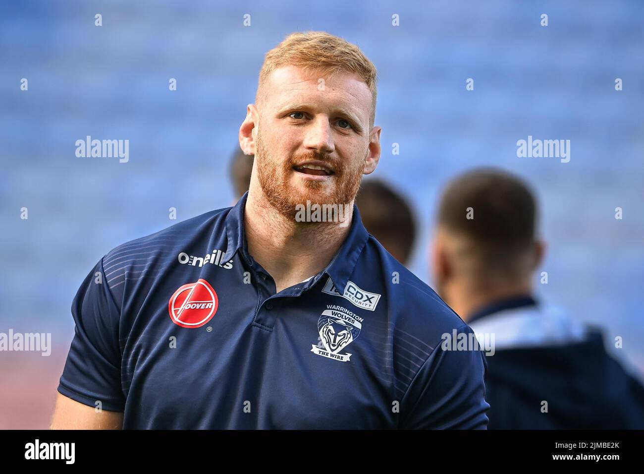 Joe Bullock #15 of Warrington Wolves arrives at the DW Stadium, Home of Wigan Warriors in, on 8/5/2022. (Photo by Craig Thomas/News Images/Sipa USA) Credit: Sipa USA/Alamy Live News Stock Photo