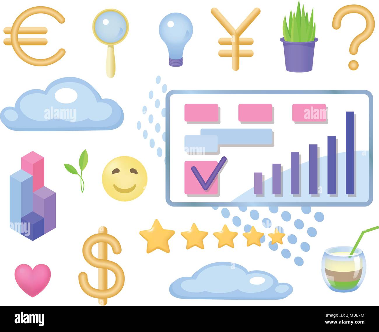Vector set 3D plastic finance business icons Stock Vector
