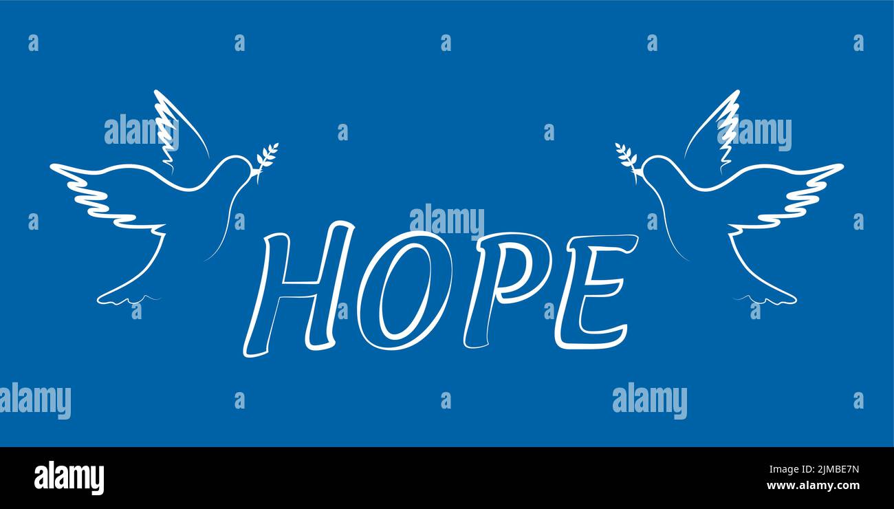 white hope typography peace dove blue background Stock Vector