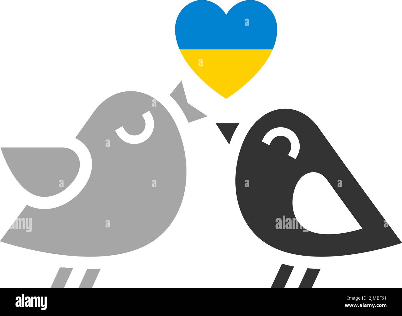 Flag of Ukraine, two birds with heart. Stock Vector