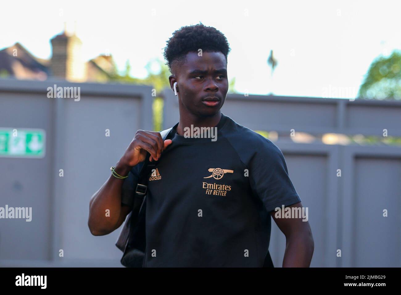 London, UK. 5th August 2022;  Selhurst Park, Crystal Palace, London, England;  Premier League football, Crystal Palace versus Arsenal:  Bukayo Saka of Arsenal arriving for the match. Credit: Action Plus Sports Images/Alamy Live News Stock Photo