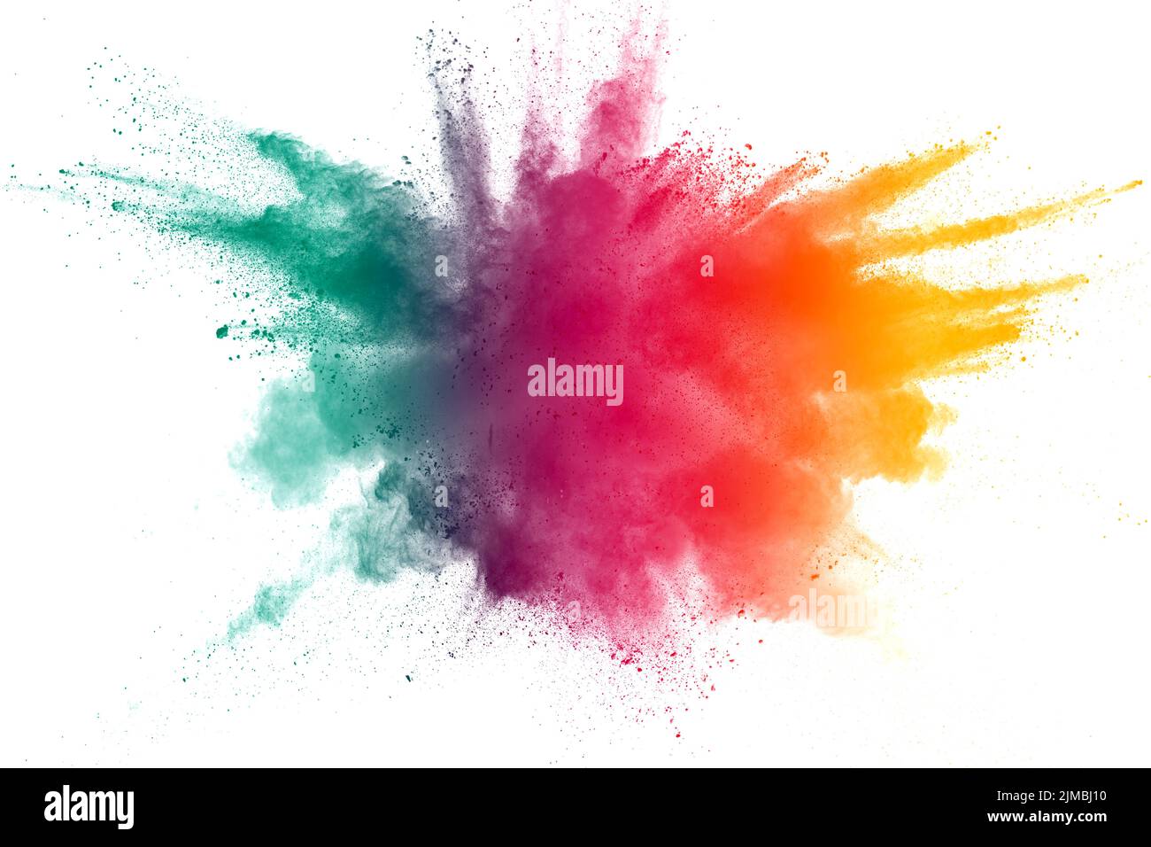 Yellow green and red color dust splashing. Stock Photo