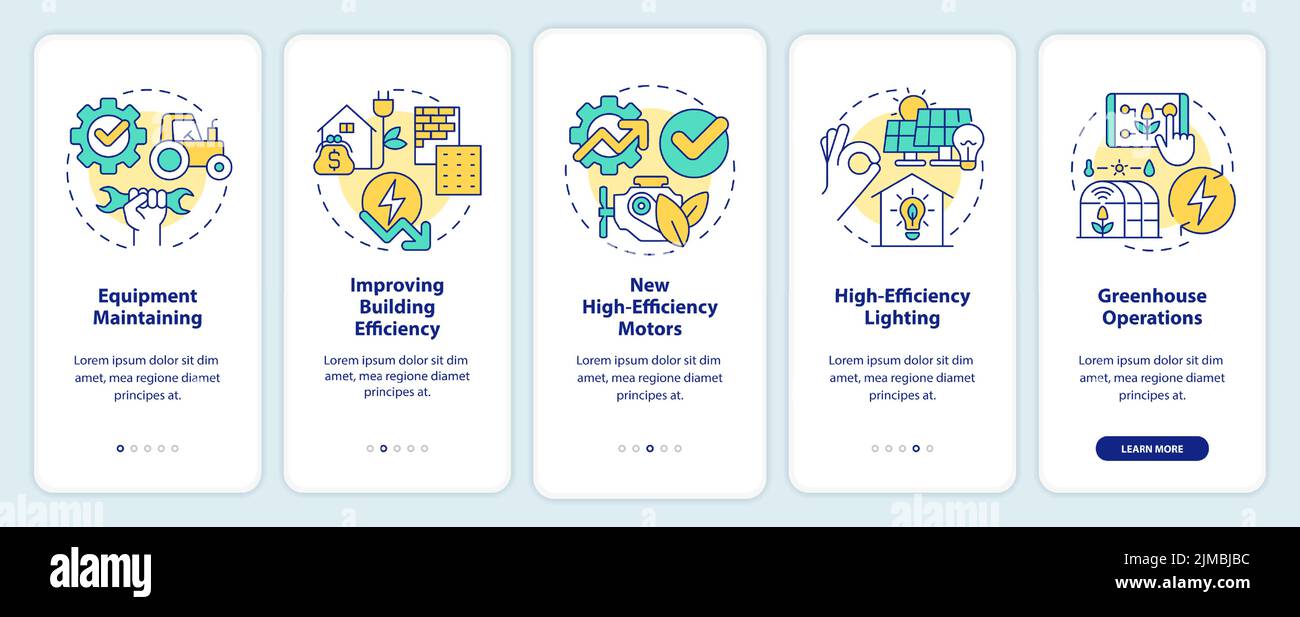 Farm energy efficiency onboarding mobile app screen Stock Vector