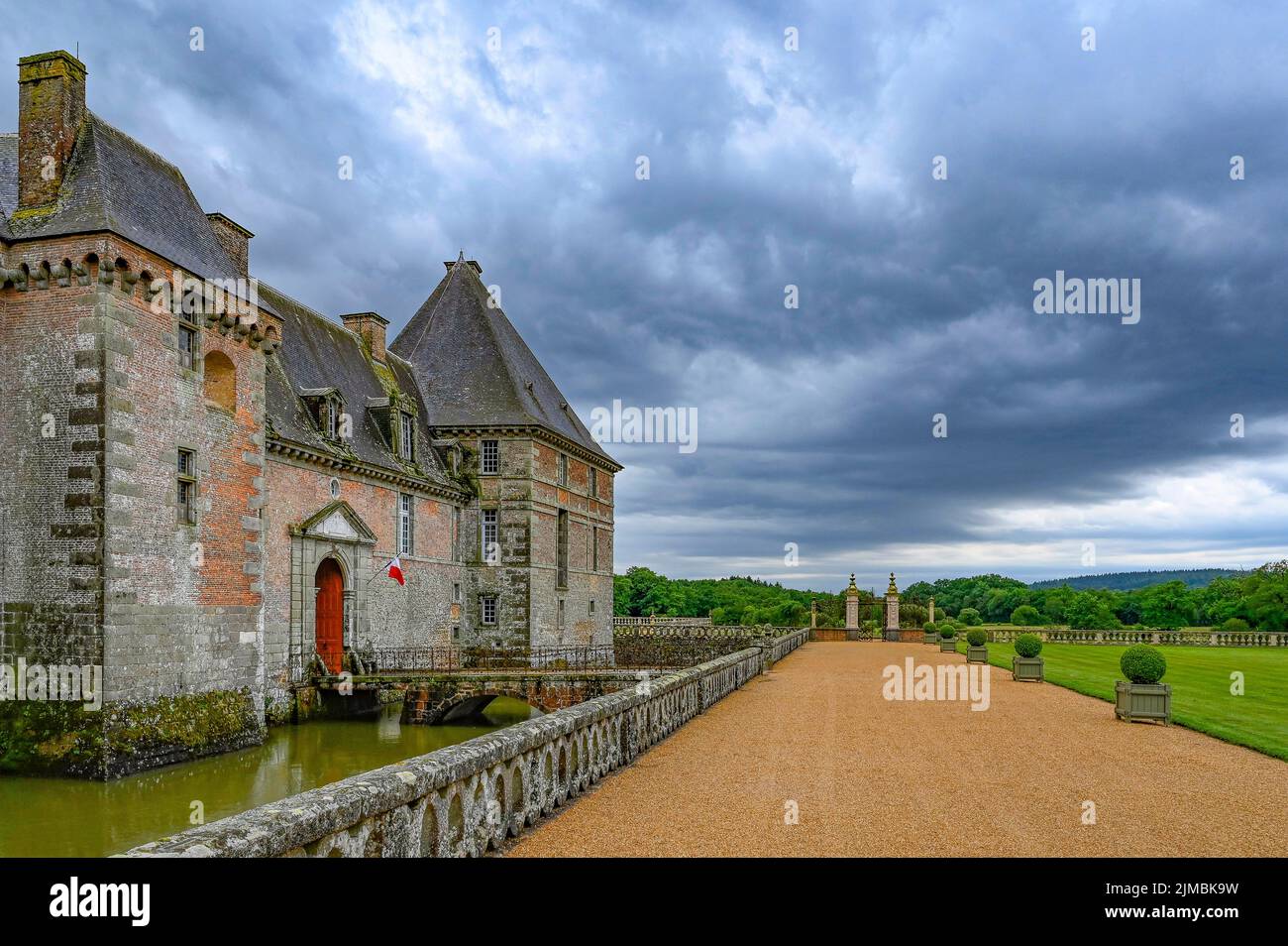 The Norman castle Château de Carrouges  served as a stronghold during the Hundred Years' War Stock Photo