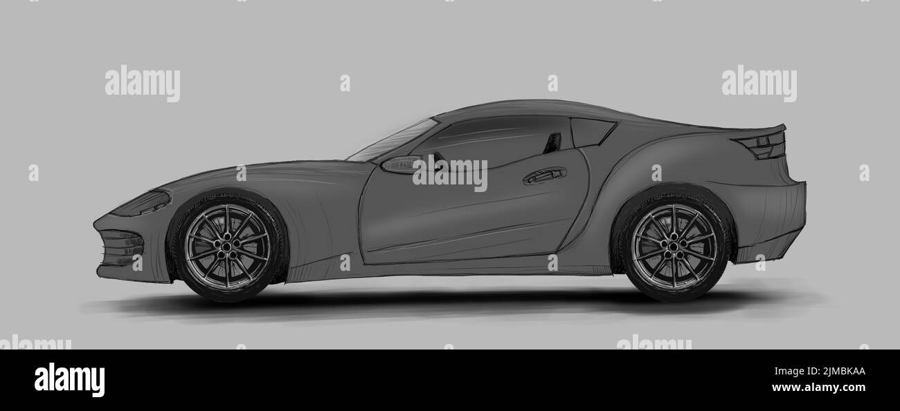 Concept car, sketch - digital painting Stock Photo