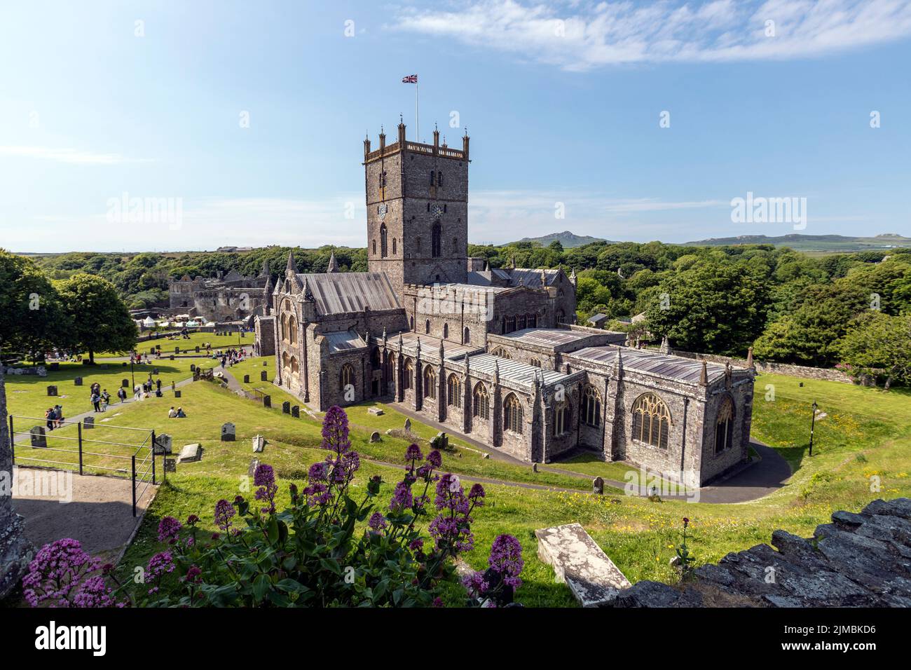 Cathedral from the gatehouse, St Davids Cathedral, St Davids, Pembrokeshire, Wales, UK Stock Photo