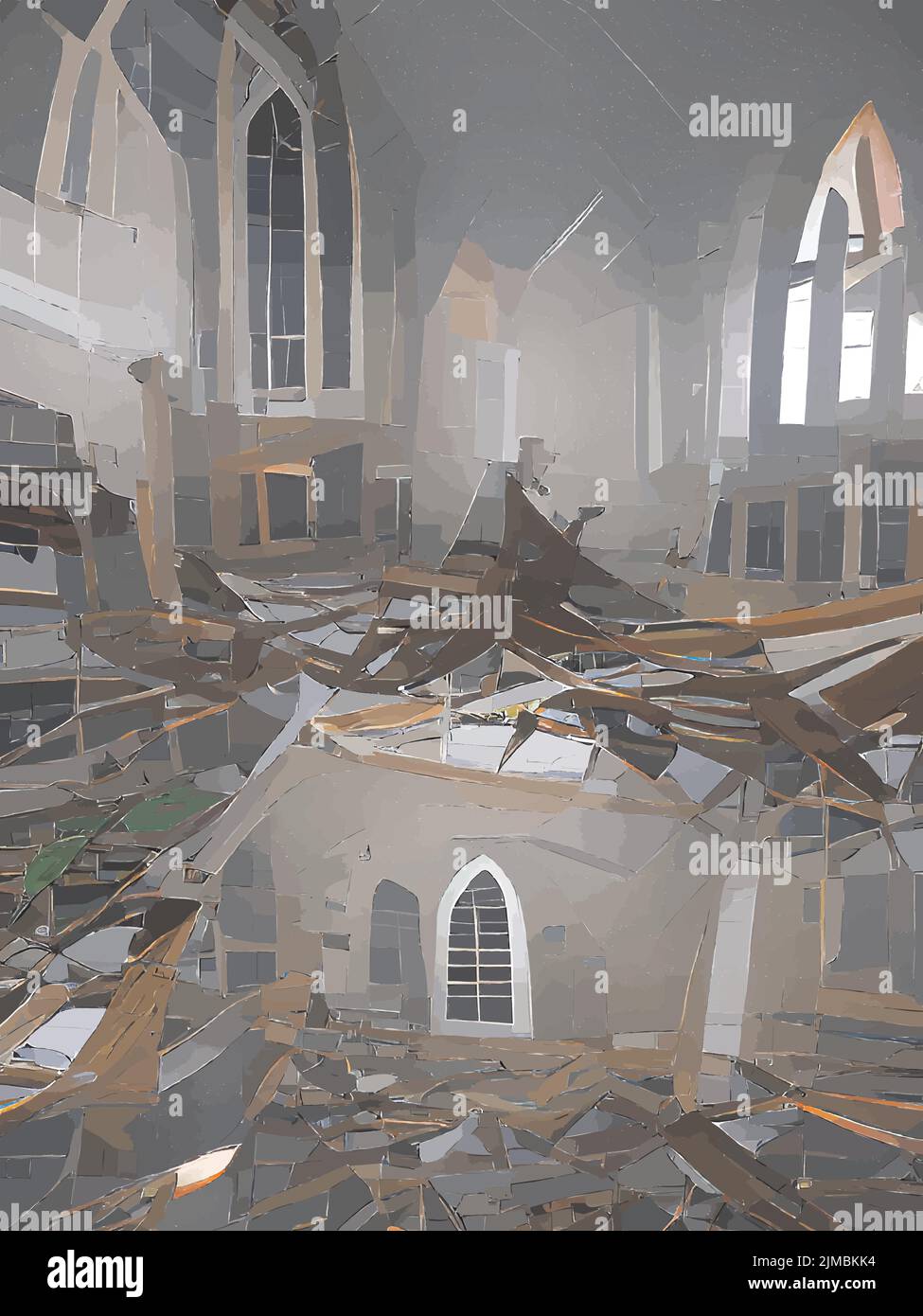 Painting of a destroyed church Stock Vector