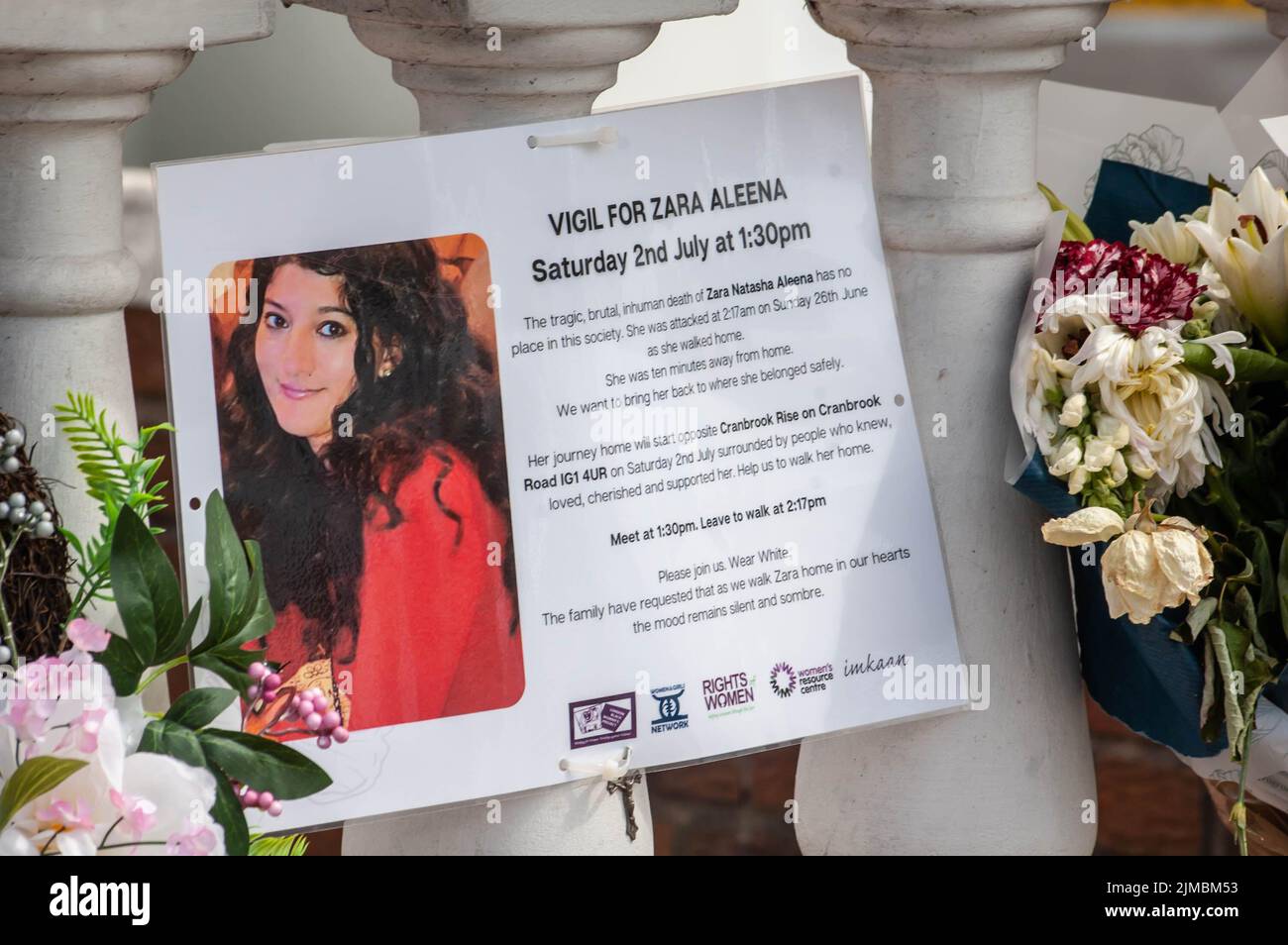 ILFORD, LONDON, ENGLAND- 2nd July 2022: Zara Aleena memorial at the ...