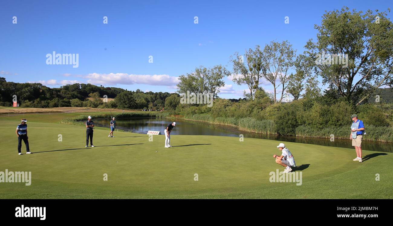 A general view of the play on the third hole during day two of the Cazoo Wales Open at the Celtic Manor Resort in Newport, Wales. Picture date: Friday August 5, 2022. Stock Photo