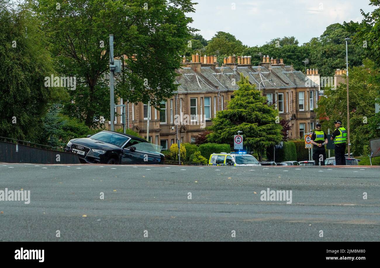 Car accident where Police arrested a young man for carless driving, Edinburgh, Scotland, UK Stock Photo