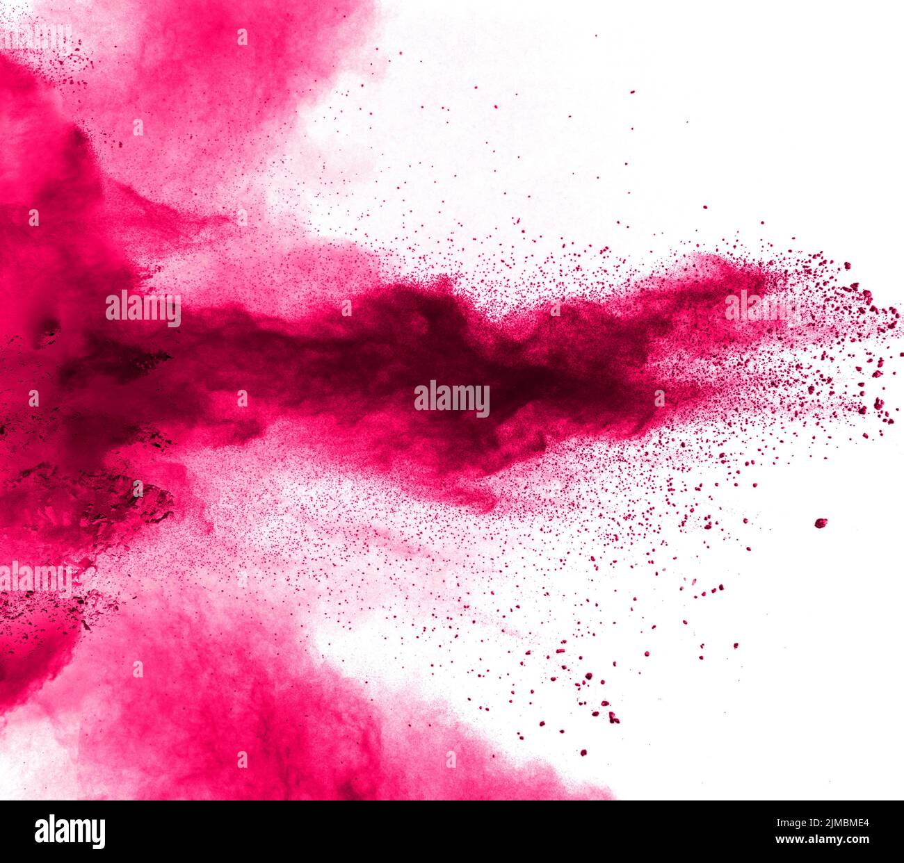 Pink color powder explosion on white background. Stock Photo