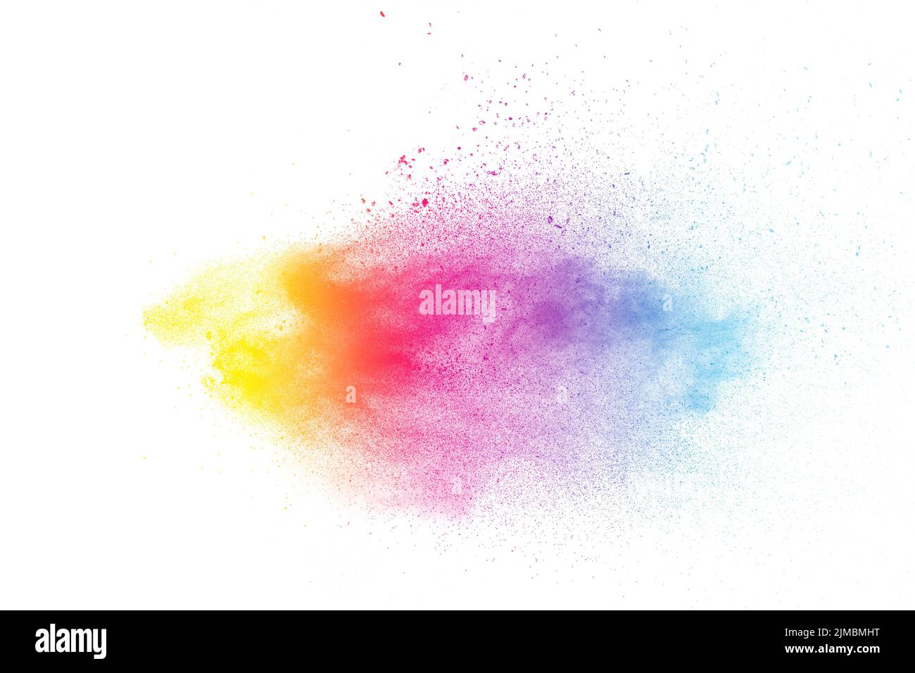 Abstract color powder explosion on white background.Freeze motion of ...
