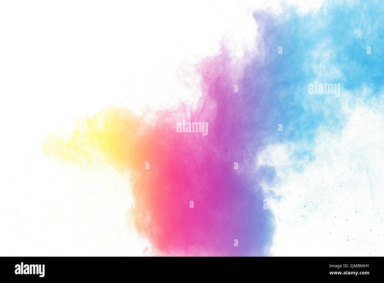 Abstract color powder explosion on white background.Freeze motion of ...