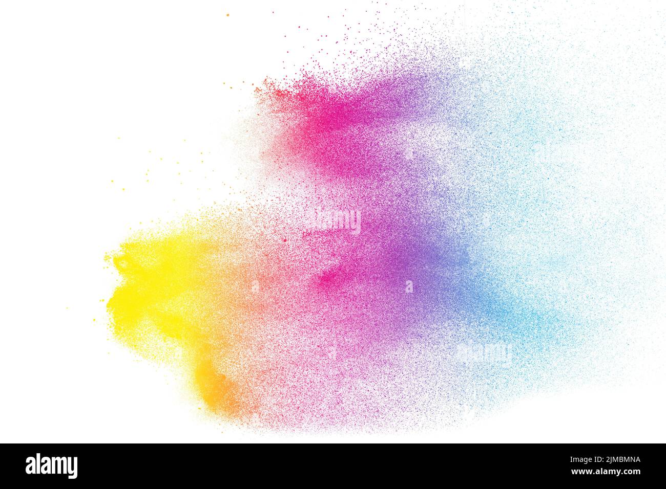 Abstract color powder explosion on white background.Freeze motion of ...