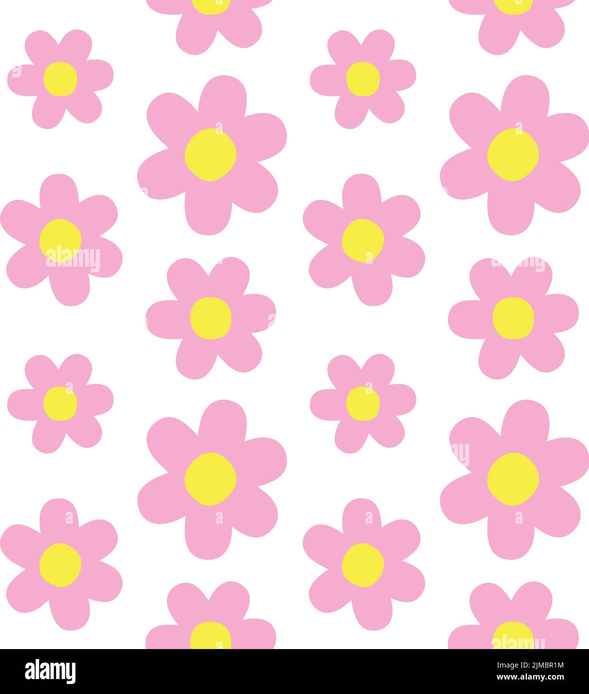 Vector seamless pattern of pink hand drawn flat flowers isolated on ...